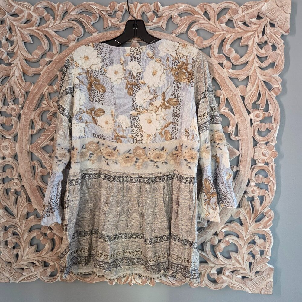 Sharon Young Floral Embroidered Boho Tunic Top long sleeve Size Medium - Picture 8 of 8